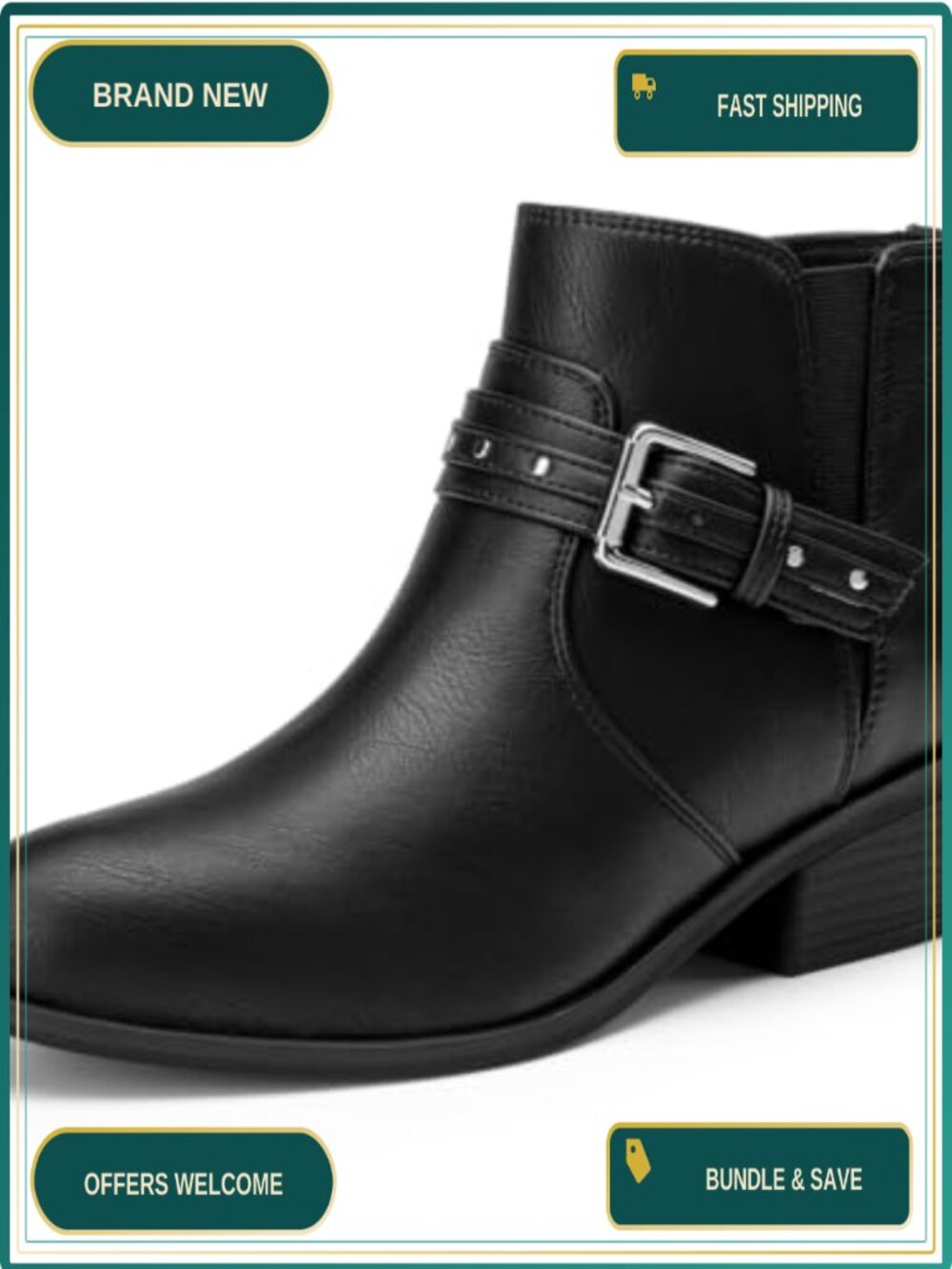 Women's Chunky Low Heel Ankle Boots Side Zipper Faux Leather
